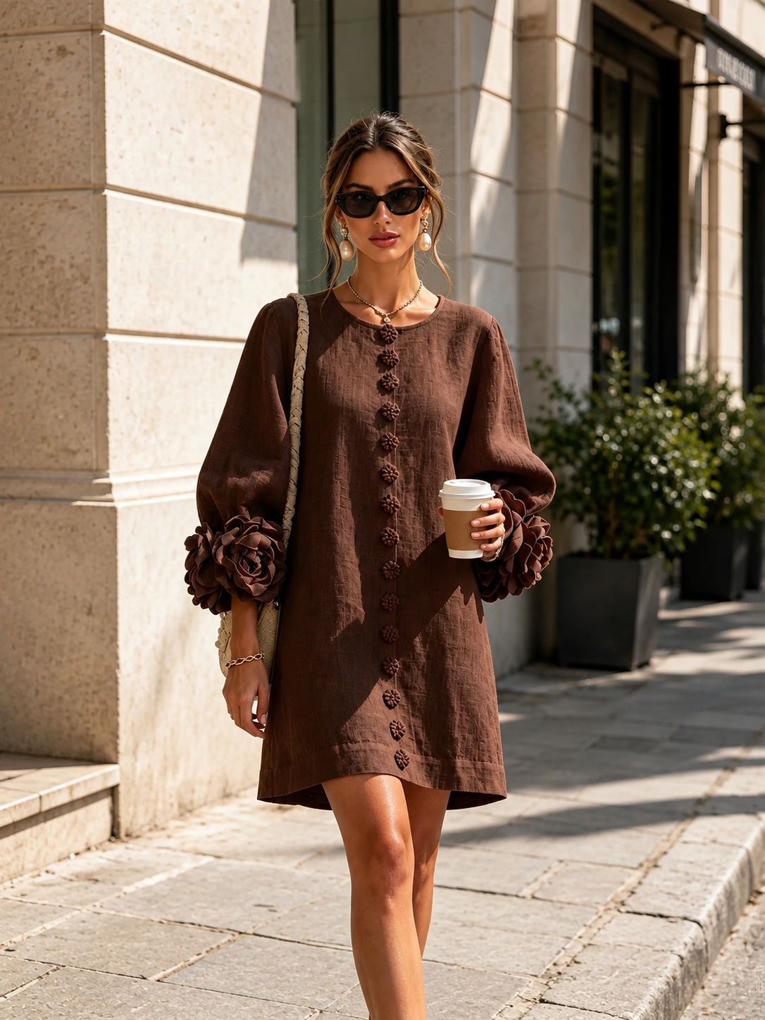 BIANCA | Vestido Mini de Lino con Mangas Abullonadas