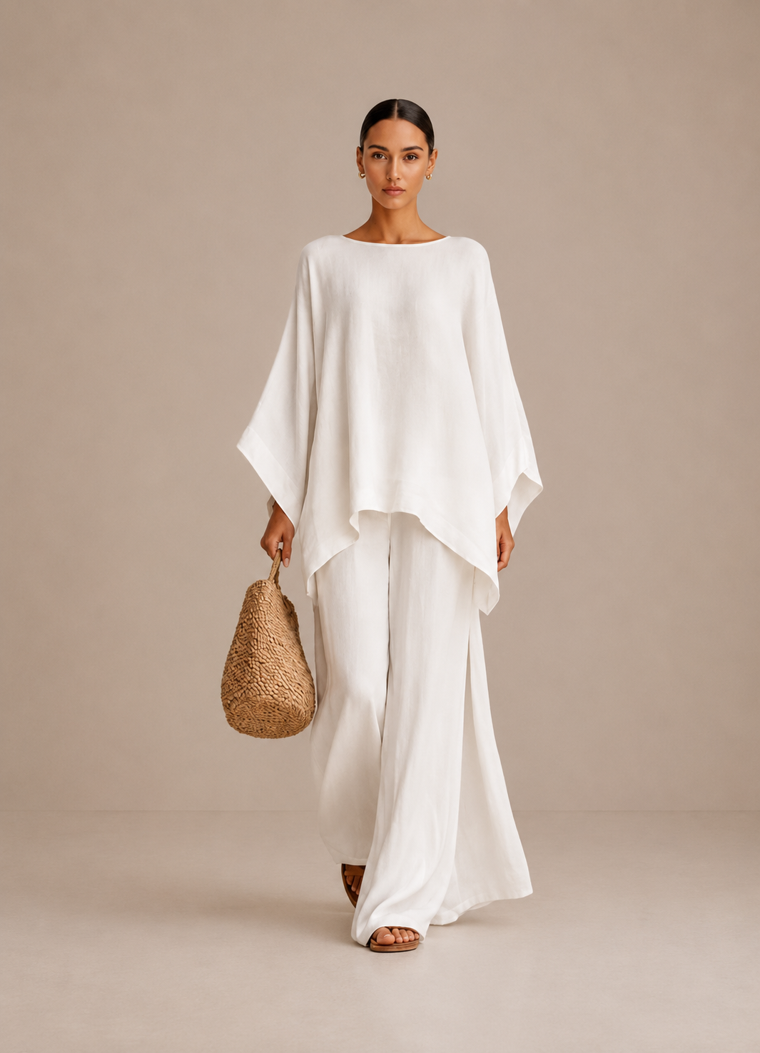 CHIARA | Conjunto de top y pantalones holgados en mezcla de lino de estilo minimalista