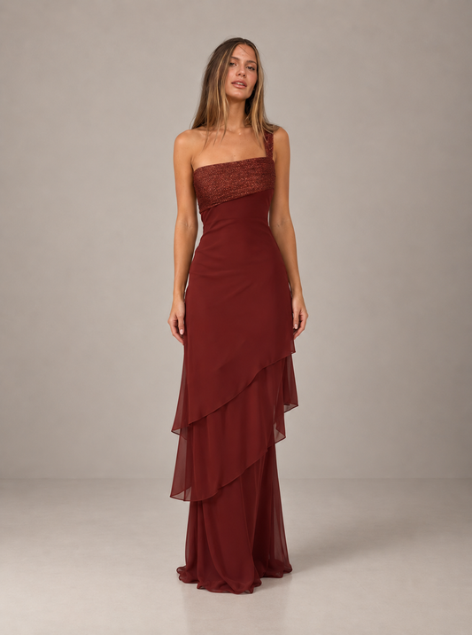 ELIA | Vestido largo asimétrico con volantes