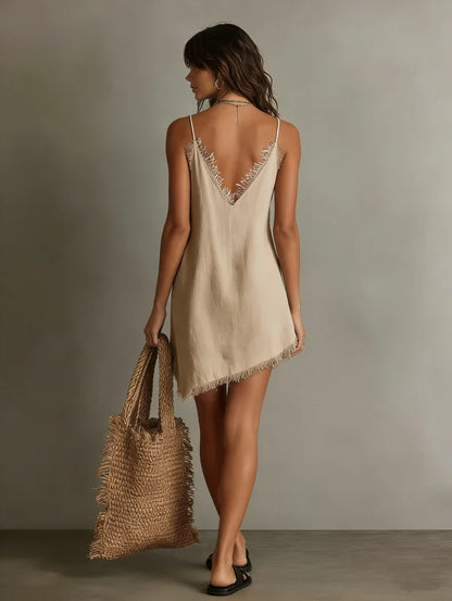 MIA | Vestido Mini de Lino con Flecos