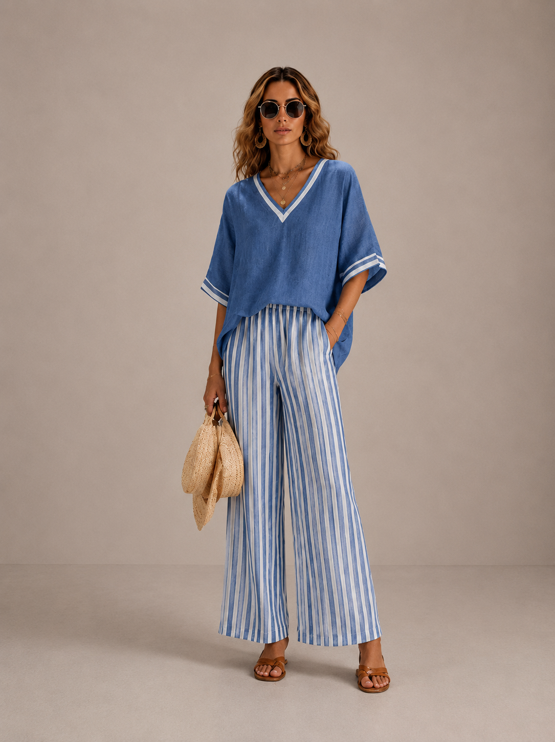 CLARA | Conjunto de lino a rayas para mujer