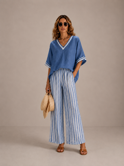 CLARA | Conjunto de lino a rayas para mujer