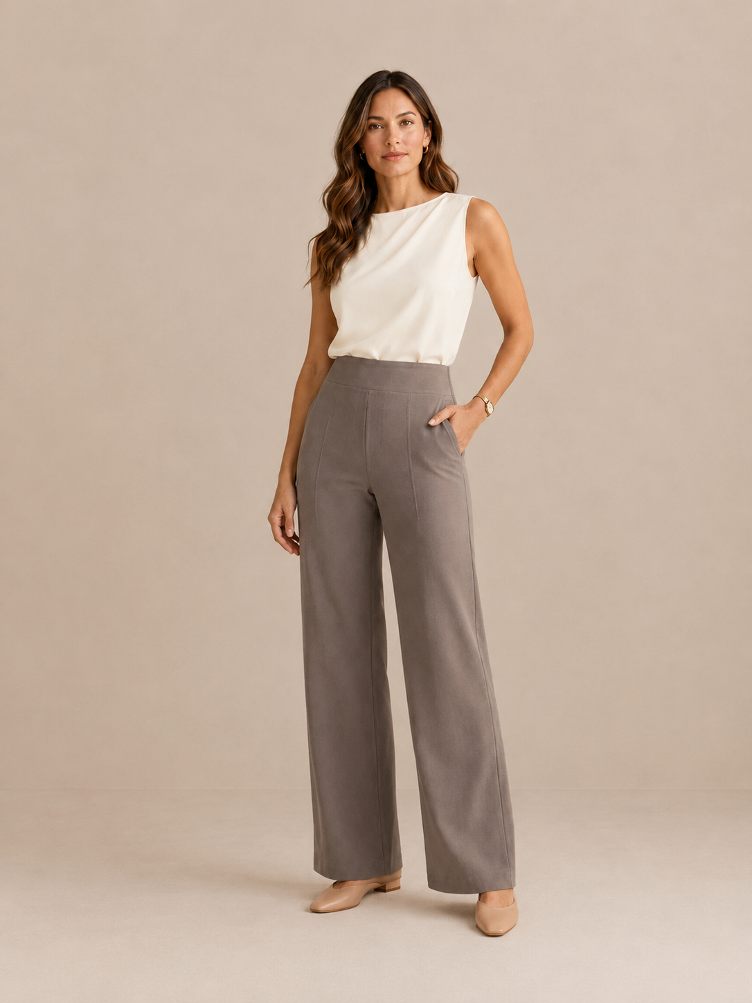 AINARA | Pantalones elásticos de tiro alto