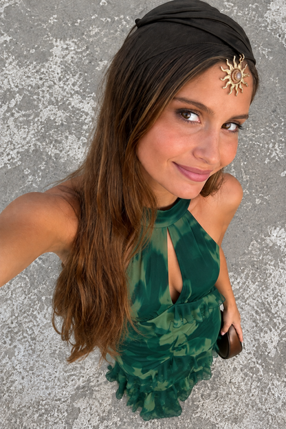 SIENA | Vestido largo halter con abertura y volantes