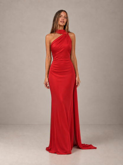 ALESSIA | Vestido Maxi Asimétrico con Cuello Halter