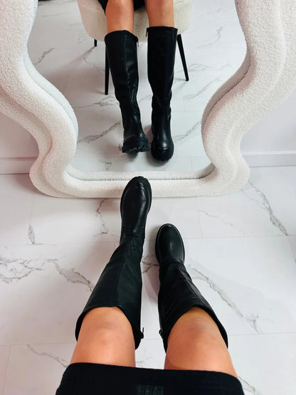 DAFNE | Botas Altas Negras De Cuero
