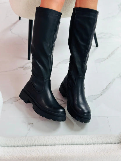 DAFNE | Botas Altas Negras De Cuero