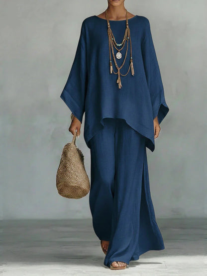 CHIARA | Conjunto de top y pantalones holgados en mezcla de lino de estilo minimalista
