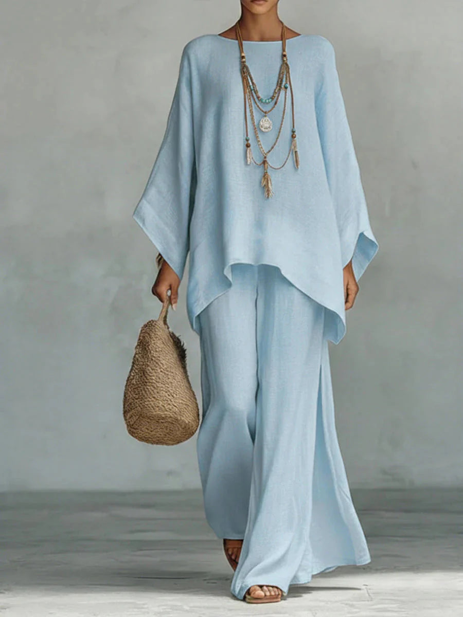CHIARA | Conjunto de top y pantalones holgados en mezcla de lino de estilo minimalista
