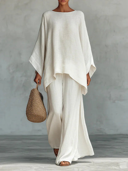 CHIARA | Conjunto de top y pantalones holgados en mezcla de lino de estilo minimalista