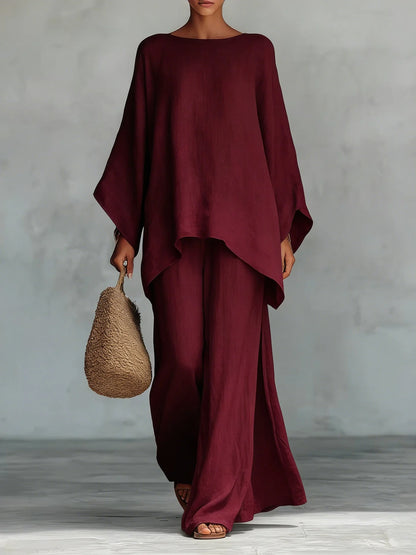CHIARA | Conjunto de top y pantalones holgados en mezcla de lino de estilo minimalista