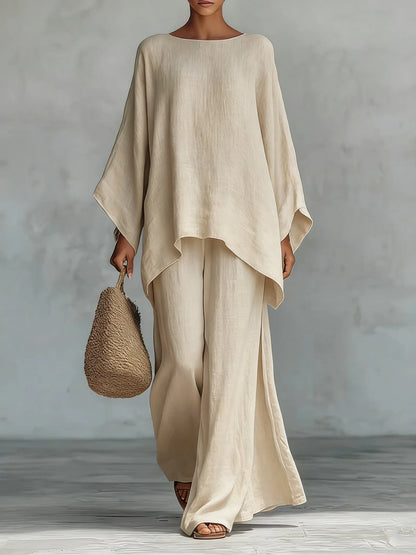 CHIARA | Conjunto de top y pantalones holgados en mezcla de lino de estilo minimalista