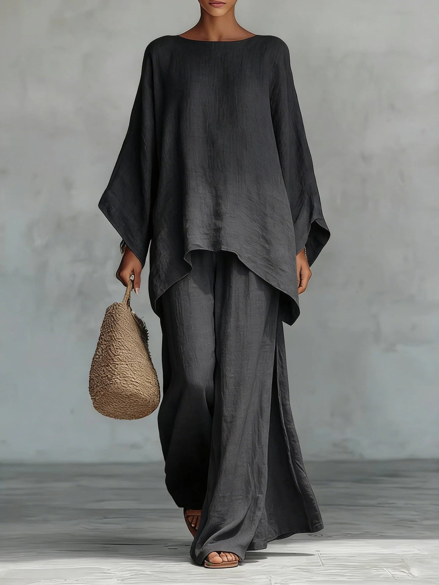 CHIARA | Conjunto de top y pantalones holgados en mezcla de lino de estilo minimalista