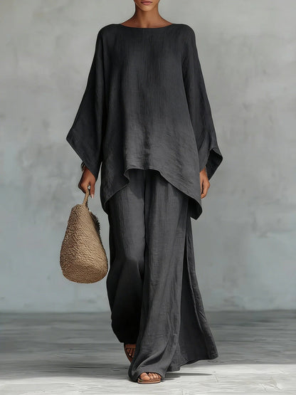CHIARA | Conjunto de top y pantalones holgados en mezcla de lino de estilo minimalista