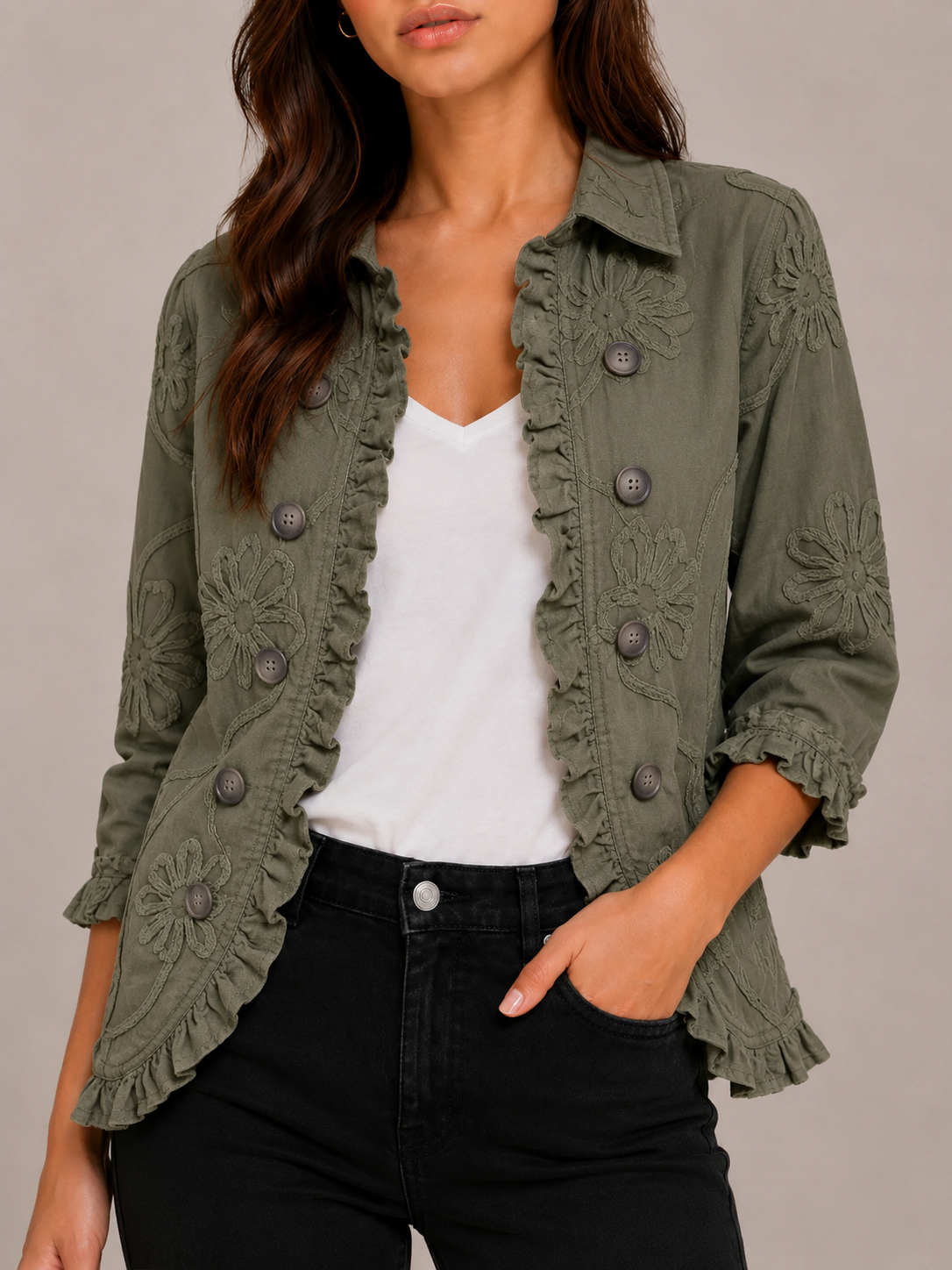 AITANA | Chaqueta bordada con volantes