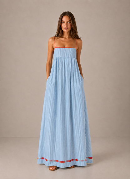 AURORA | Vestido Maxi de Rayas Mediterráneas