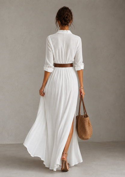 LUNA | Vestido largo con cuello vuelto y mangas largas de lino