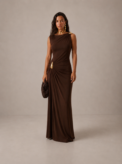 CINTHIA | Vestido elegante con enganches dorados
