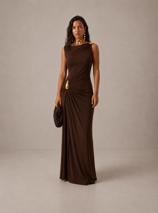 CINTHIA | Vestido elegante con enganches dorados