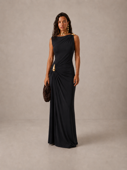 CINTHIA | Vestido elegante con enganches dorados