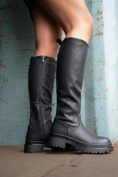 DAFNE | Botas Altas Negras De Cuero