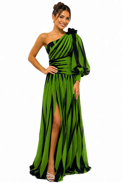 ADRIANA | Vestido Largo a Rayas Asimétrico