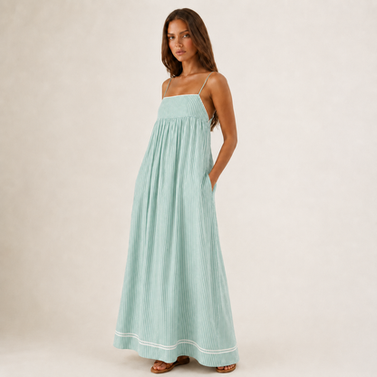 AURORA | Vestido Maxi de Rayas Mediterráneas